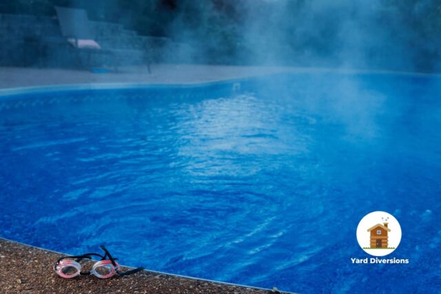 Steam rising from a heated pool with cold air above