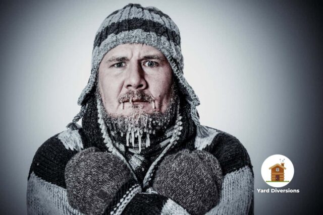 Man freezing and growing icicles from his beard