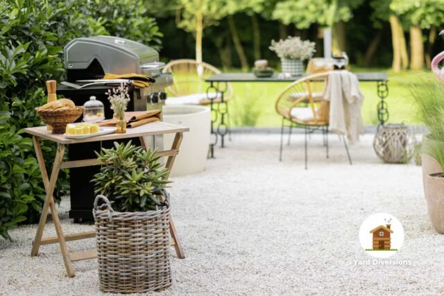Amazing backyard grill space with a nice grill and side table to hold things prior and after cooking