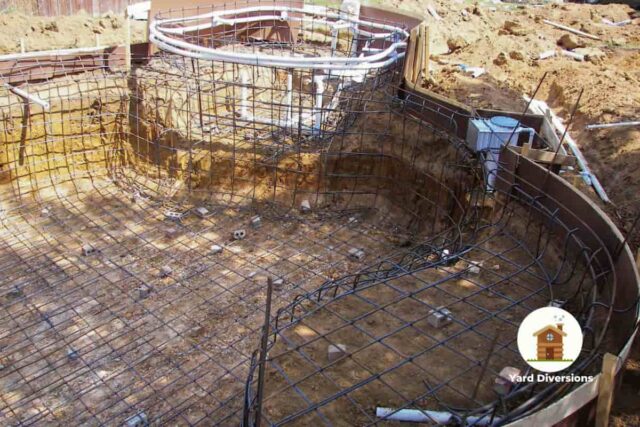 New in-ground pool being framed to complete the build