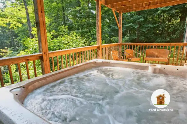 Nice hut tub on a nicely built wooden deck
