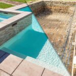 cool cut over image of a pool in construction and the finished pool showing how they look before and after