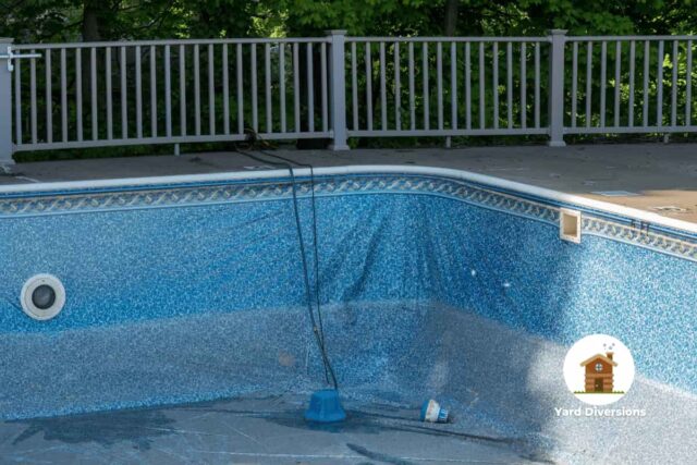 Emptied pool showing wrinkles alone the vertical walls