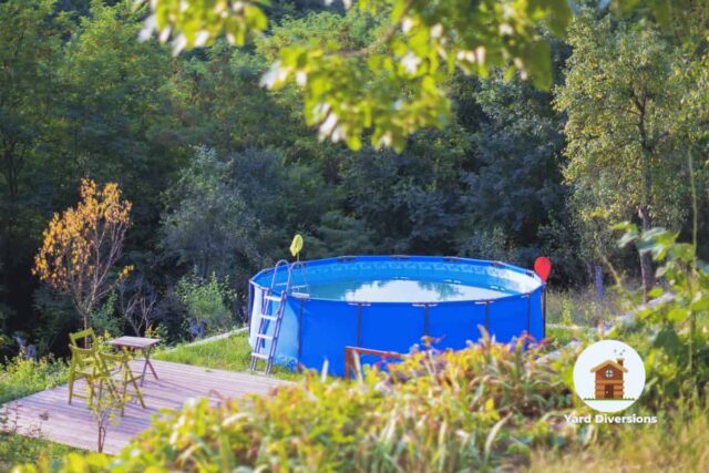 Above ground pool in the backyard ready for some summer fun