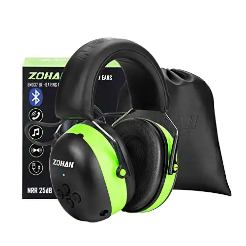 ZOHAN EM037 Bluetooth Hearing Protection Headphones with 1500mAh Rechargeable Battery,NRR 25dB Noise Reduction Ear Muffs with 40H Playtime