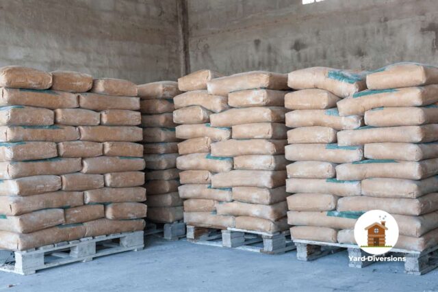 Bags of cement on multiple pallets
