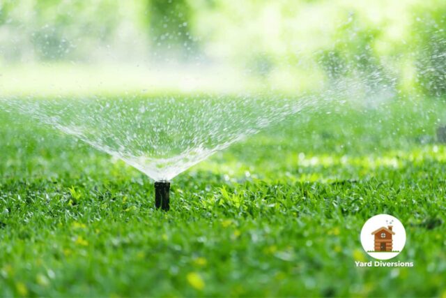 Pop up sprinkler from a sprinkler system that controls watering of the lawn
