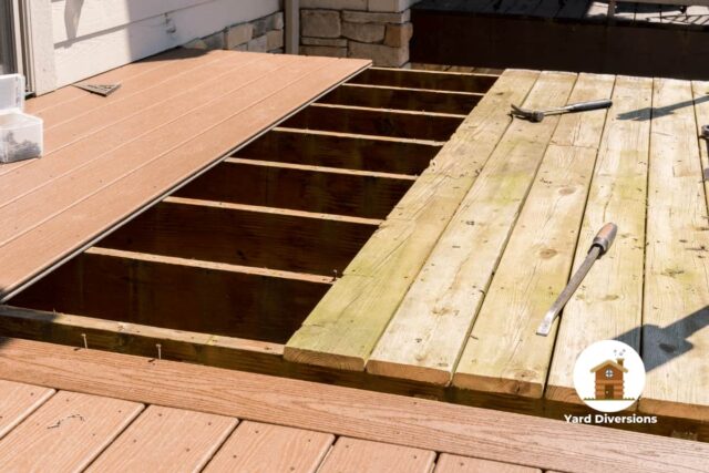 Replacing an old wooden deck with new composite decking