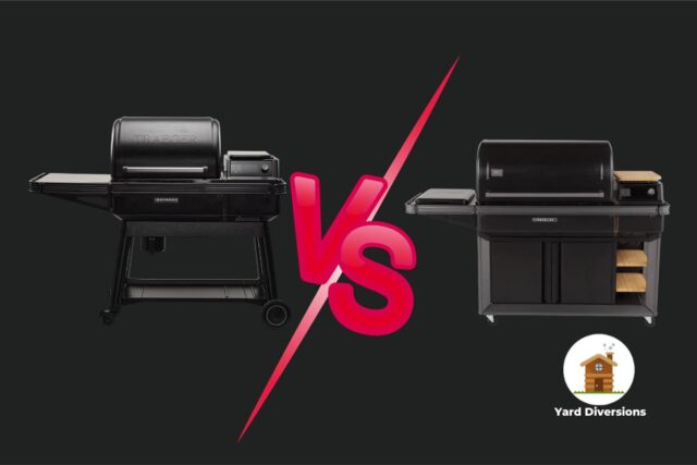 Traeger Ironwood vs Timberline on a black background with a versus