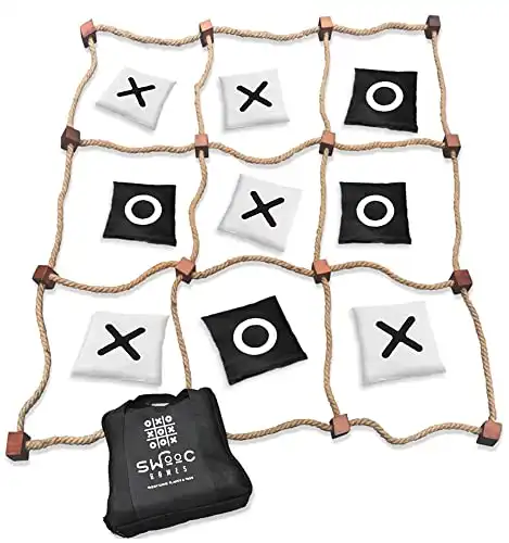 SWOOC Games – Giant Tic Tac Toe Game Outdoor Game | 3ft x 3ft | Instant Setup, No Assembly | Tic Tac Toe Bean Bag Toss with Rope Game Board | Large Tic Tac Toss Across Yard Game for Kids & F...