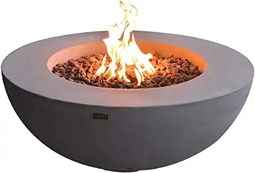 AMS Fireplace Elementi Lunar Bowl Cast Concrete Fire Table, Outdoor Fire Pit Fire TablePatio Furniture, Stainless Steel Burner, Canvas Cover and Lava Rock Included, Free Wind Guard (Natural Gas)