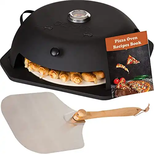 Geras Pizza Oven Outdoor for Grill - Grill Top Pizza Oven For Outside - Pizza Stone, Pizza Peel Kit - Small Portable Home Backyard BBQ Pizzas Maker Charcoal Grill, Pellet, Propane Gas and Wood Fire