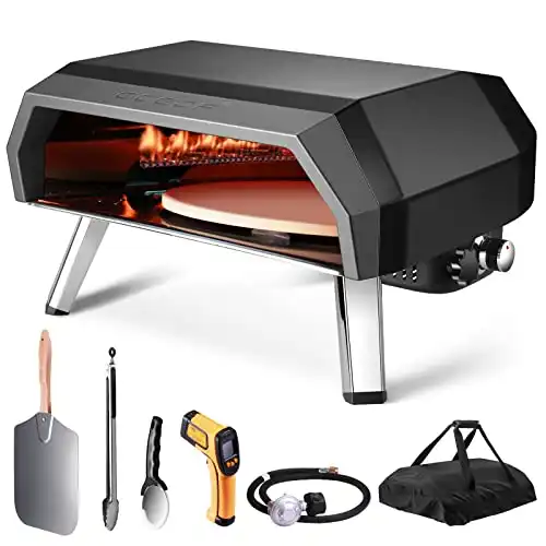 CCCDF Pizza Oven Outdoor - 16" Gas Pizza Oven Propane - Portable Pizza Ovens for Outside Kitchen Rotating Pizza Maker Oven Backyard Stone Brick Grill with Peel,Cutter,Clip,Thermometer and Carry C...