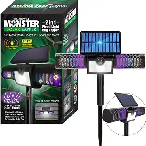 Monster Solar Bug Zapper Outdoor, 2in1 Flood Light and Mosquito Zapper, Mosquito Killer Outdoor, Fly Zapper Outdoor Bug Zapper Light Waterproof, Electric, Solar Powered, Motion Activated AS SEEN ON TV