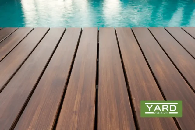 Close up of a nice wooden pool decking